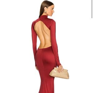 Revolve x Michael Costello Red Backless long sleeve Christmas gown dress size L